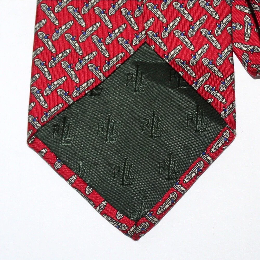 Lauren Ralph Lauren Necktie red Race Cars 100% silk USA LRL